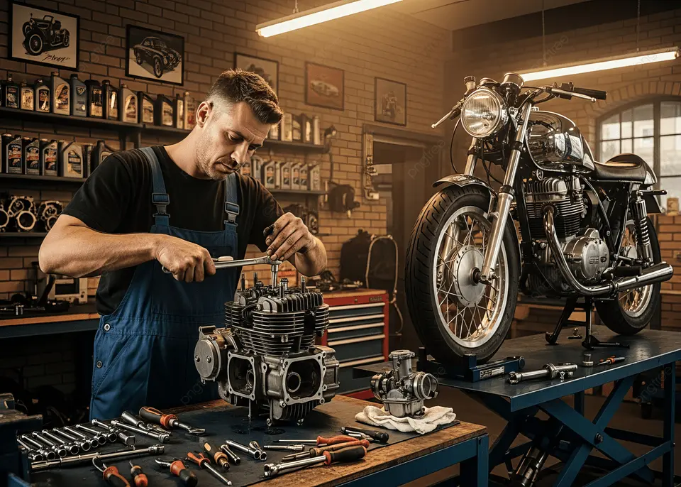 Mechanic Superbike Service Karte Hue Ya Clean Superbike Workshop Mein